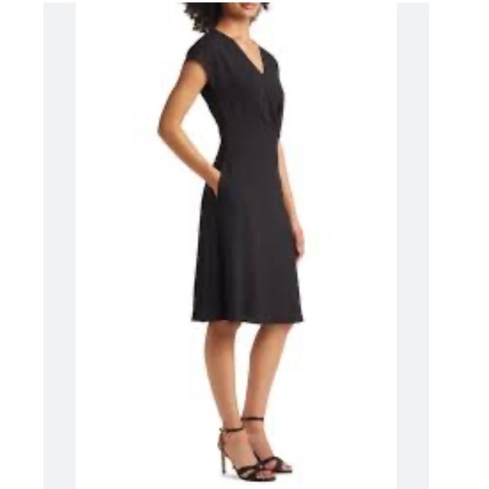 NWT Halogen Women Black V-neck Sleeveless Midi Dress Size 10